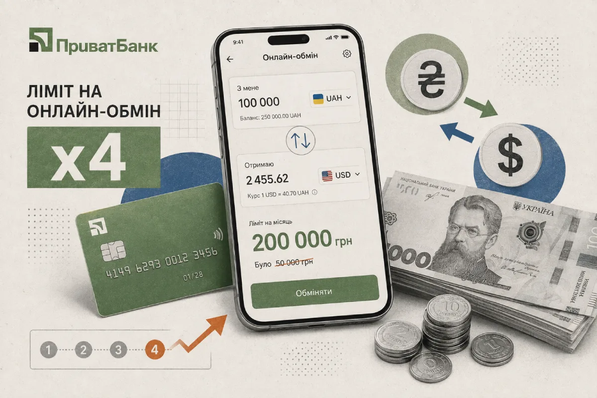 PrivatBank increased the online currency exchange limit fourfold to UAH 200,000